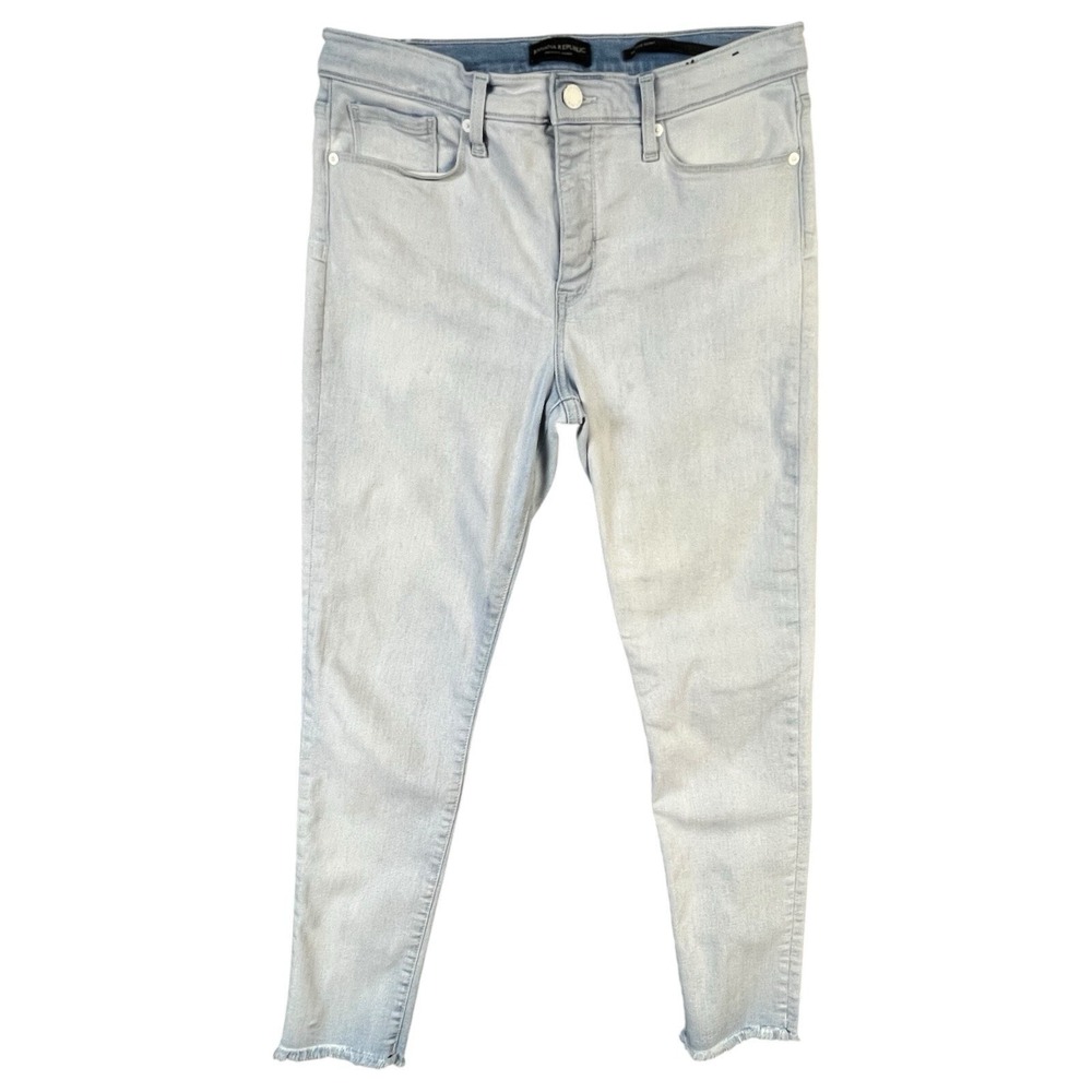 Banana Republic Jeans 30 Light Wash Blue Mid Rise Mr Skinny‎ Fringe Raw Hem